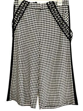 Bon Denisco Black White Gingham Wide Leg Cullotes Pants Lace Straps IT42 Italy